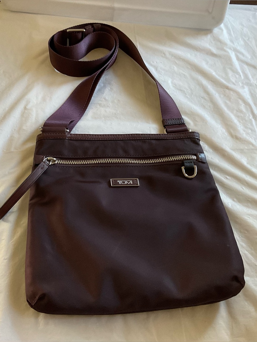 TUMI Dark Purple Nylon Crossbody Bag With Leather Trims